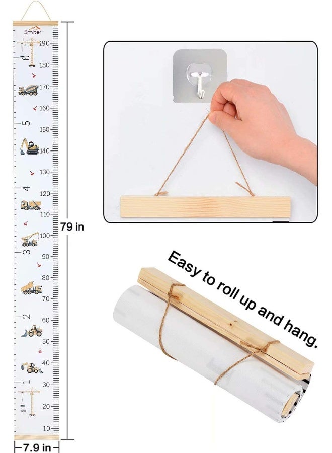 Smlper Growth Chart for Kids Hanging Ruler, Canvas Height Chart for Baby Wood Frame Height Measuring Chart for Nursery Wall Décor 79"x7.9" - Image 3